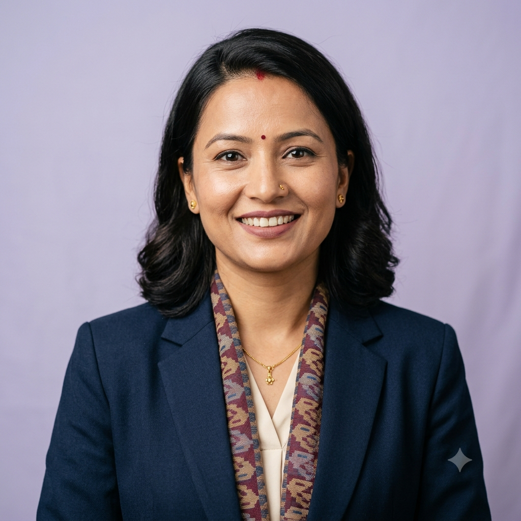 Portrait of Aastha Koirala, academic director at a Kathmandu coaching institute
